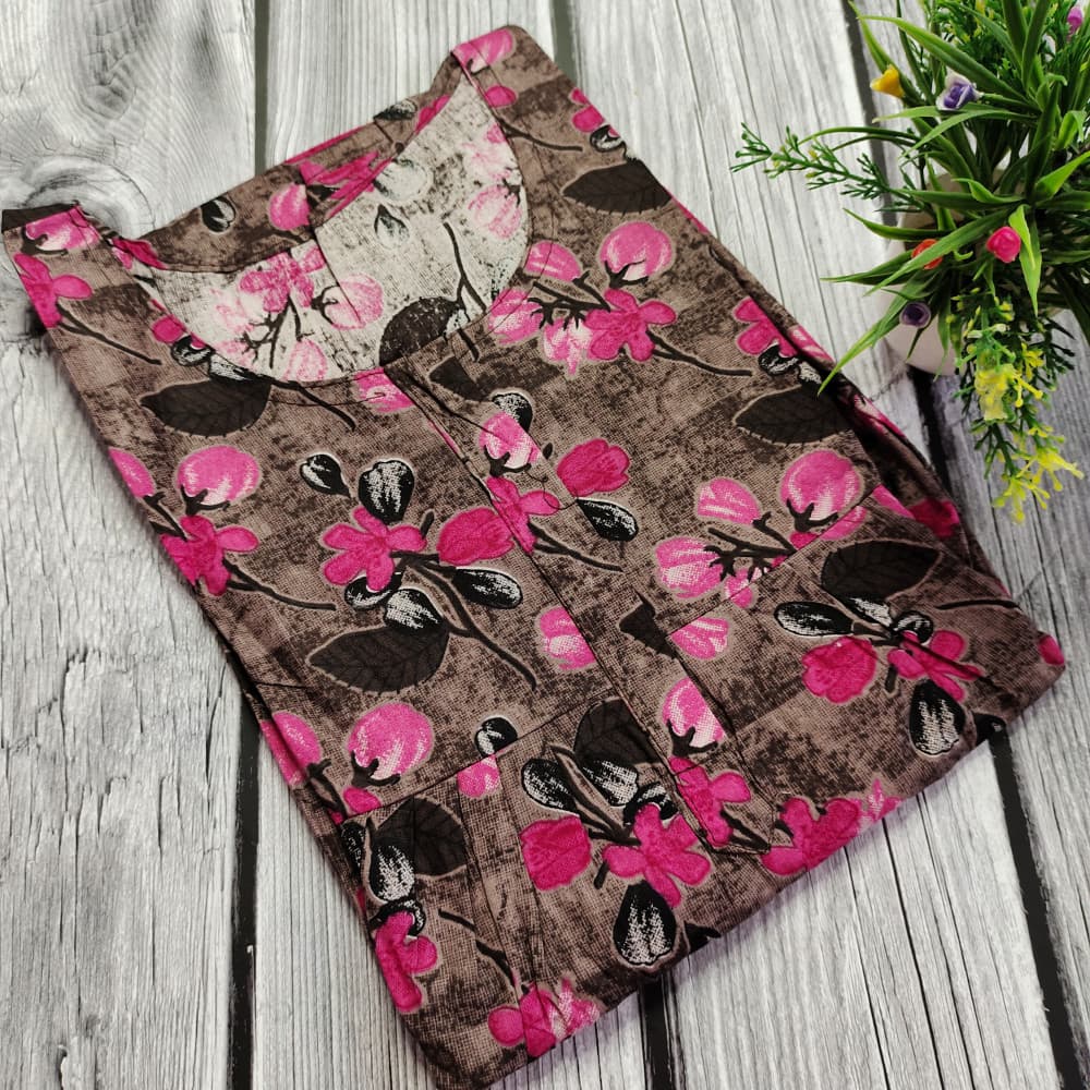Beige Cotton Printed Nighty for Ladies