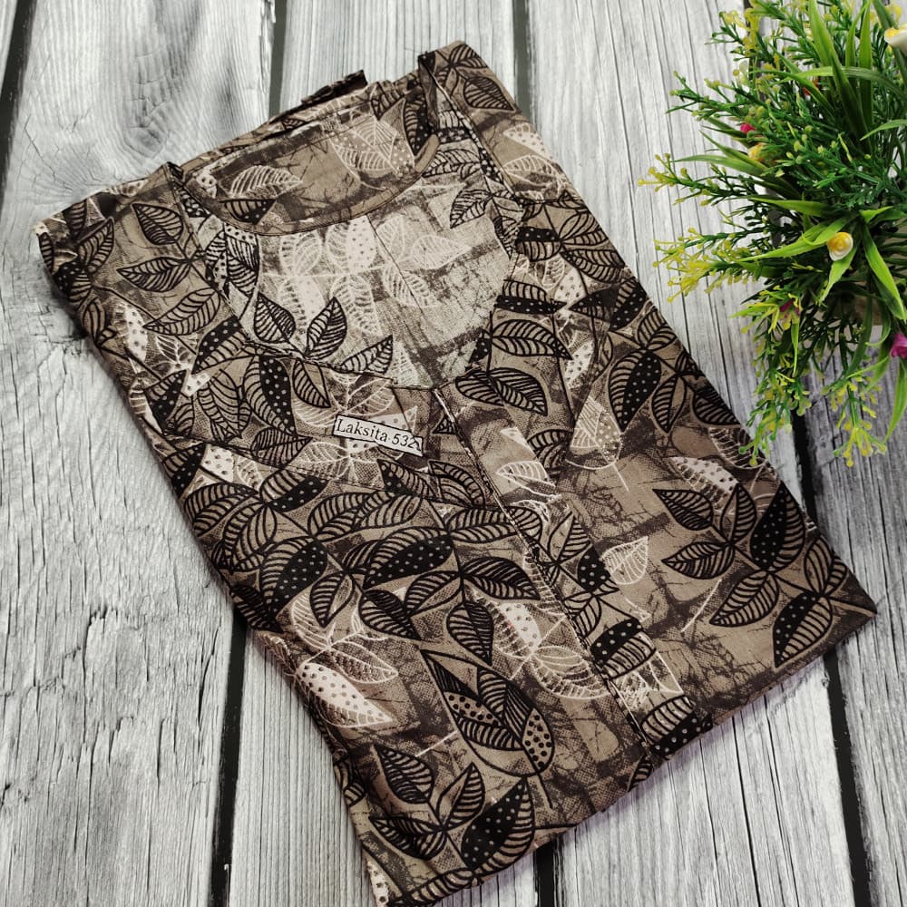 Beige Cotton Printed Nighty for Ladies