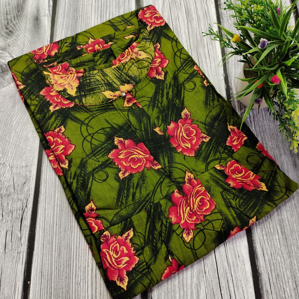 Green Cotton Printed Nighty for Ladies