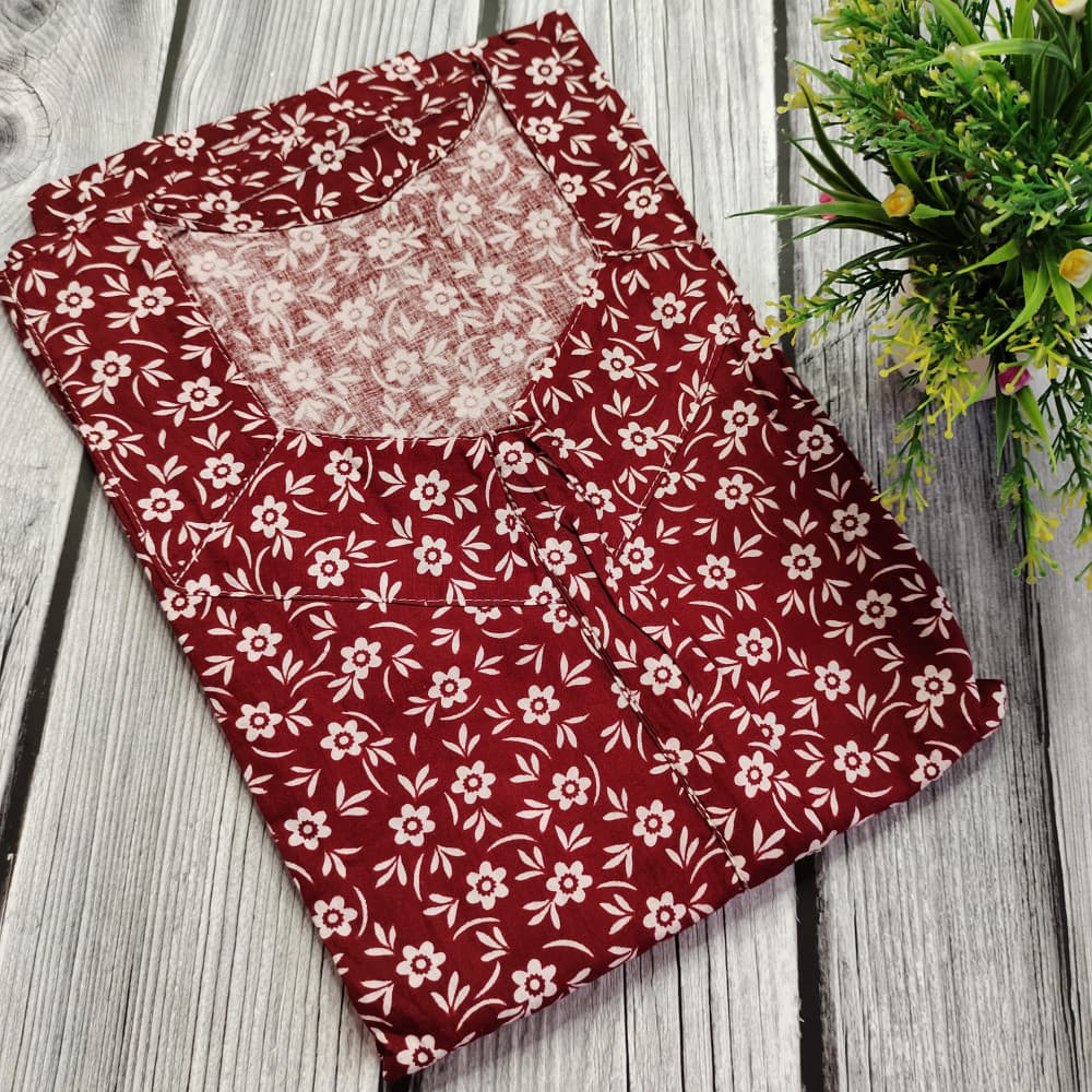 Coke colour Cotton Printed Nighty for Ladies