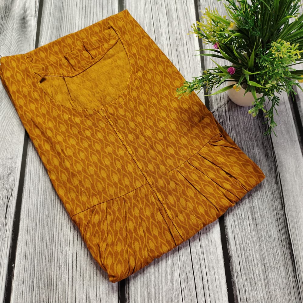 Mustard Cotton Printed Nighty for Ladies