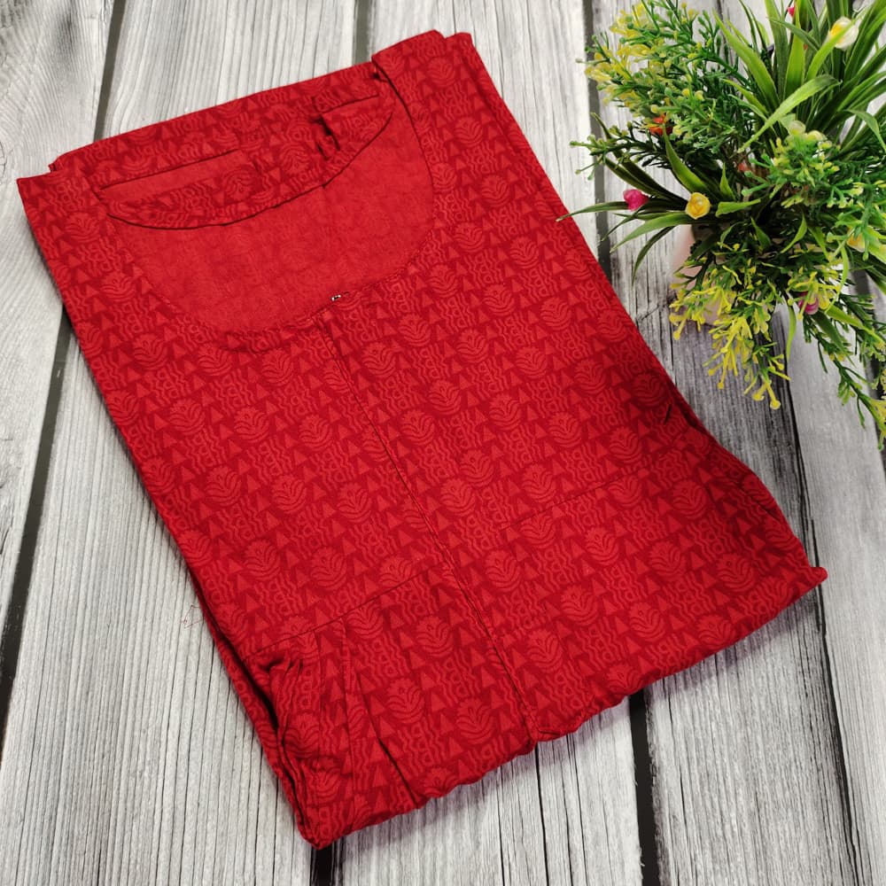 Red Cotton Printed Nighty for Ladies