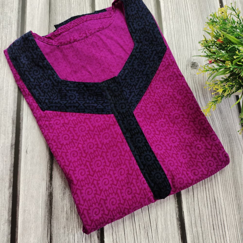 Fuchsia Pink Cotton Printed Nighty for Ladies