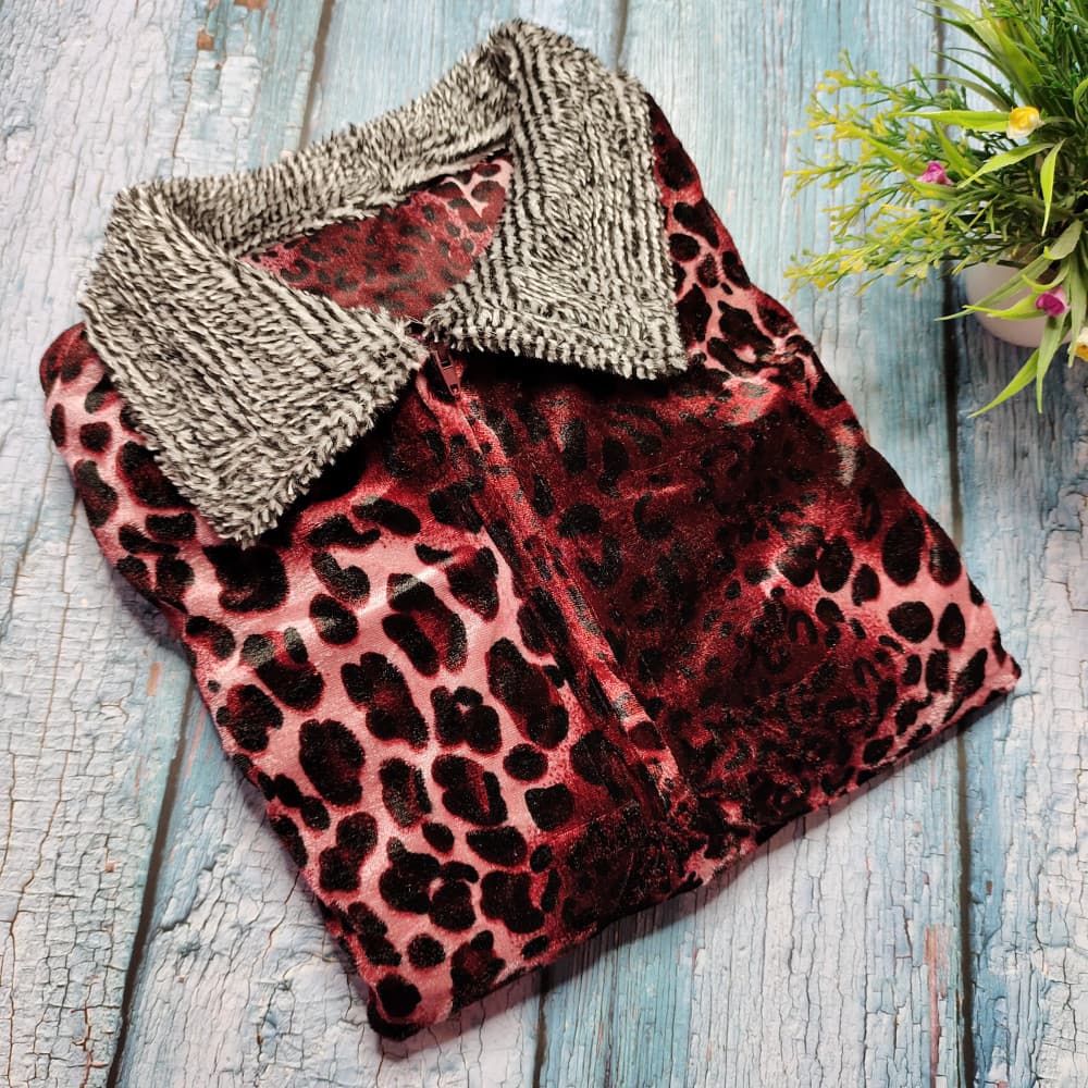 Wine Tiger Print Velvet Nighty for Women
