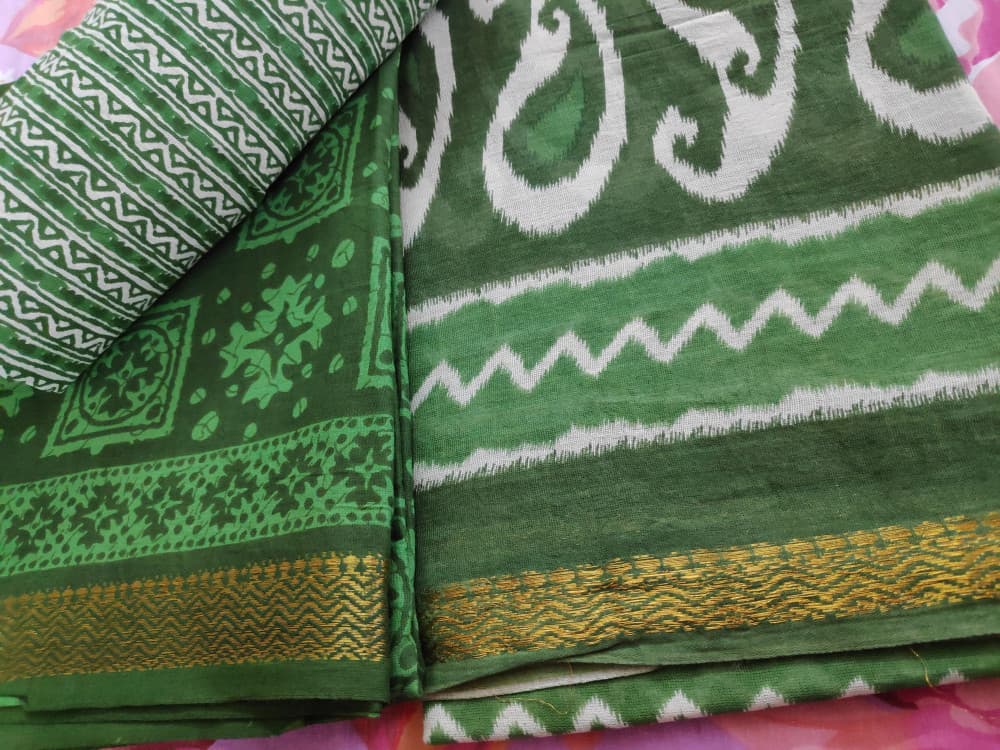 Green Casual Wear Cotton Suit