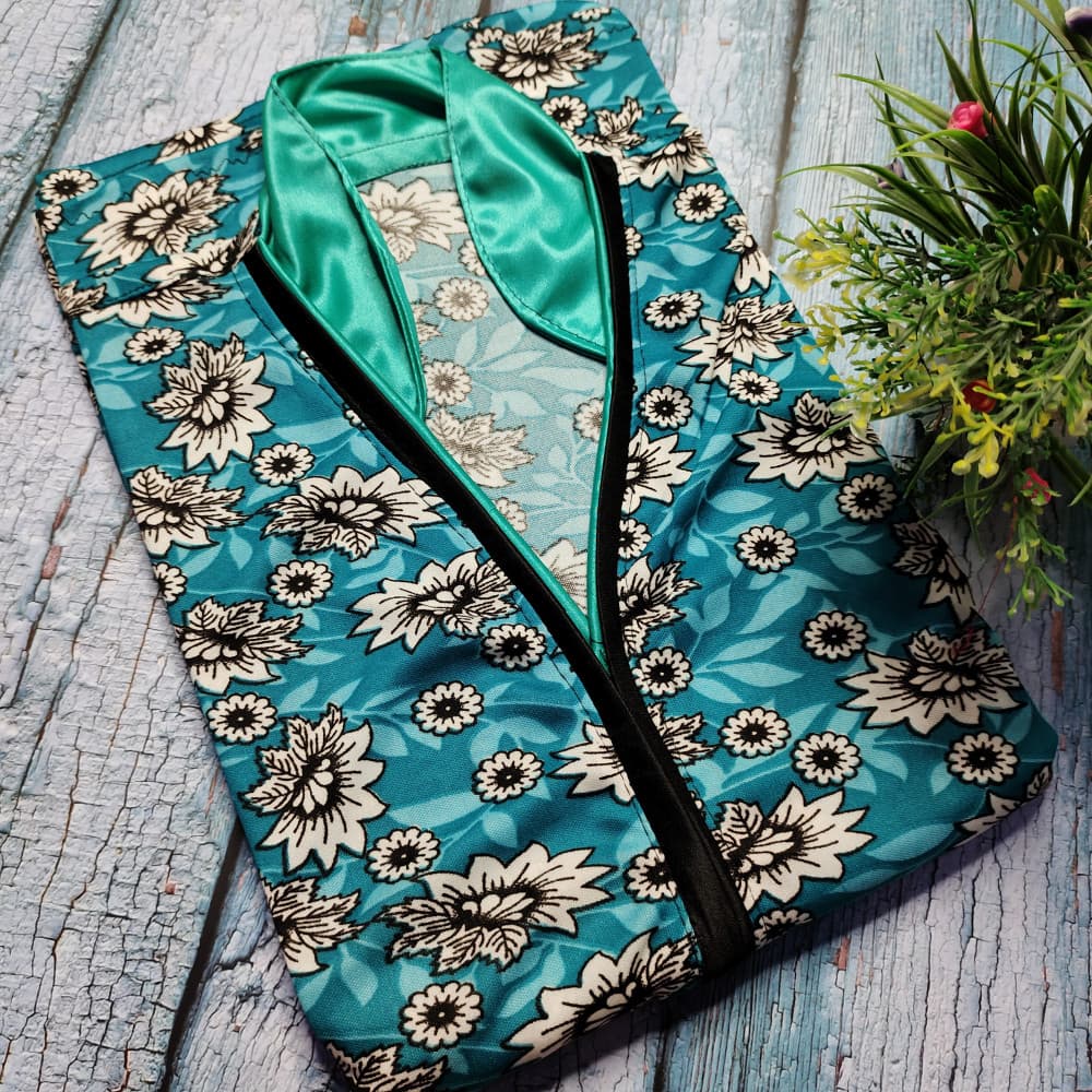 Blue Stylish Neck designs flower Print Nighty