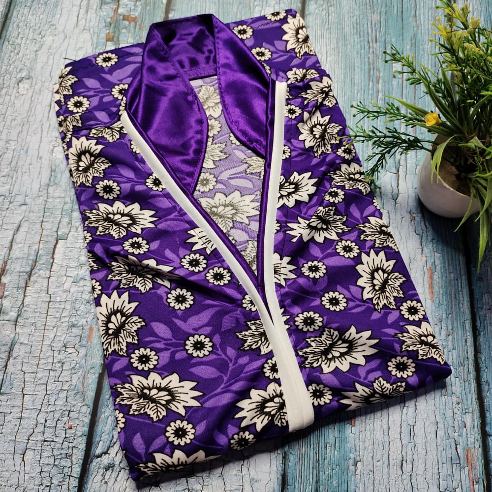 Purple Stylish Neck designs flower Print Nighty