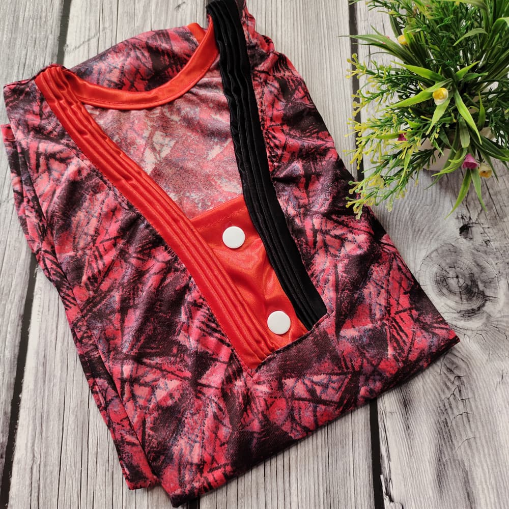 Red Soft Satin Multicolour Nighty
