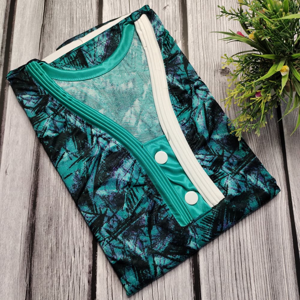 Green Soft Satin Multicolour Nighty
