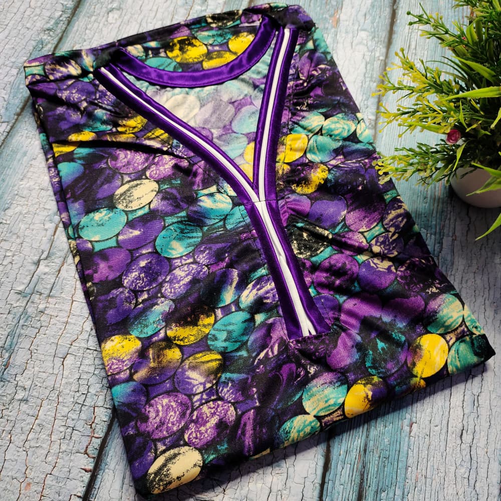 Purple Soft Satin Multicolour Nighty