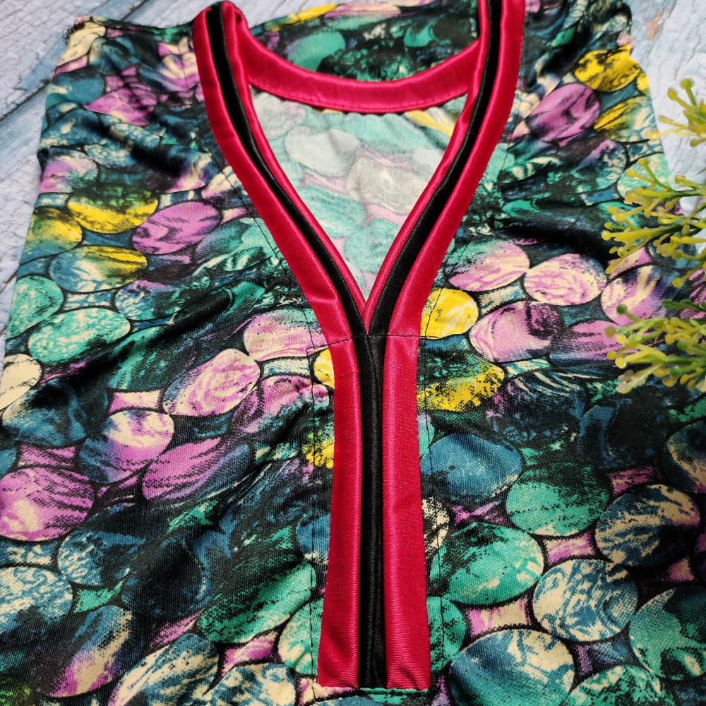 Dark Green Soft Satin Multicolour Nighty