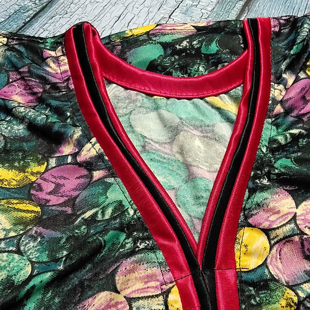 Dark Green Soft Satin Multicolour Nighty