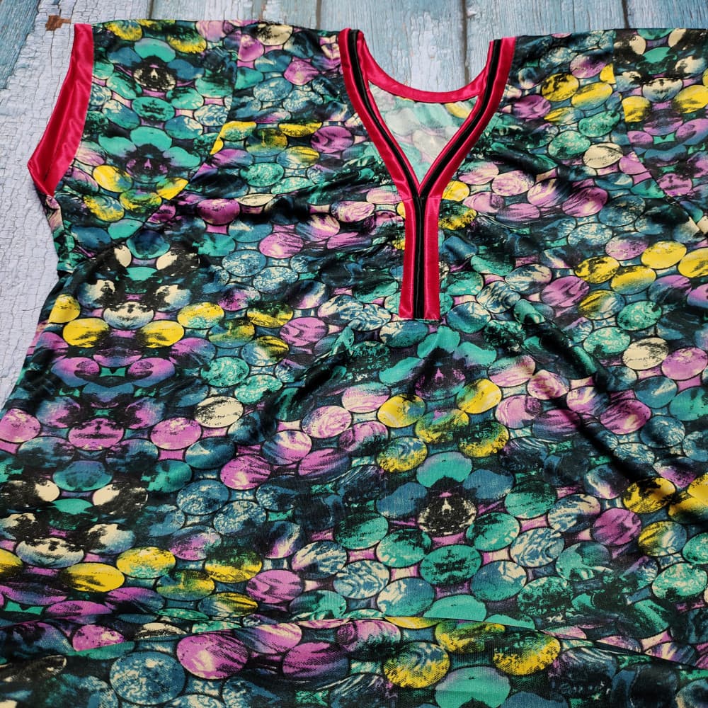 Dark Green Soft Satin Multicolour Nighty