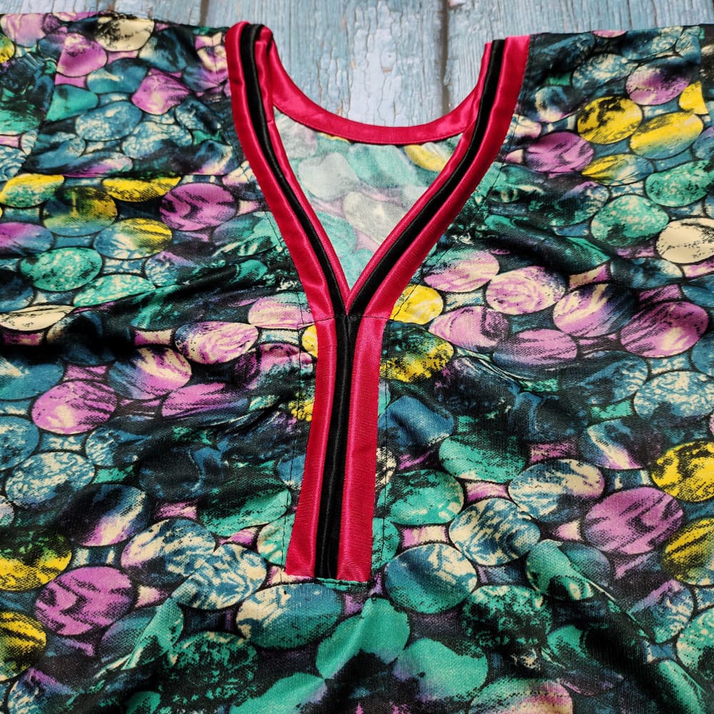 Dark Green Soft Satin Multicolour Nighty