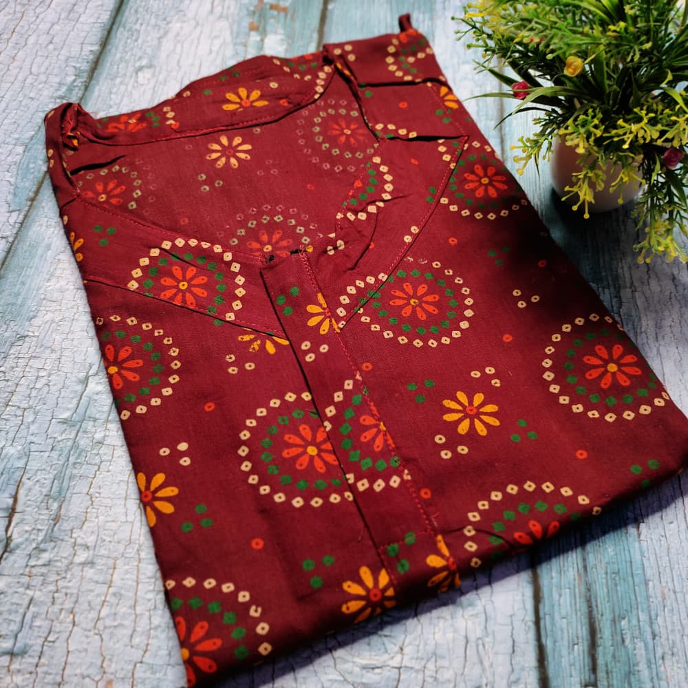 Maroon Soft Cotton Printed Nighty for Ladies