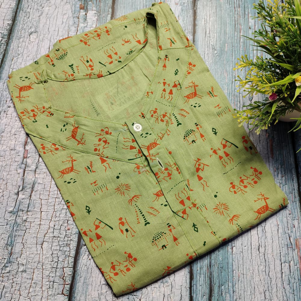 Light Green Soft Cotton Printed Nighty for Ladies