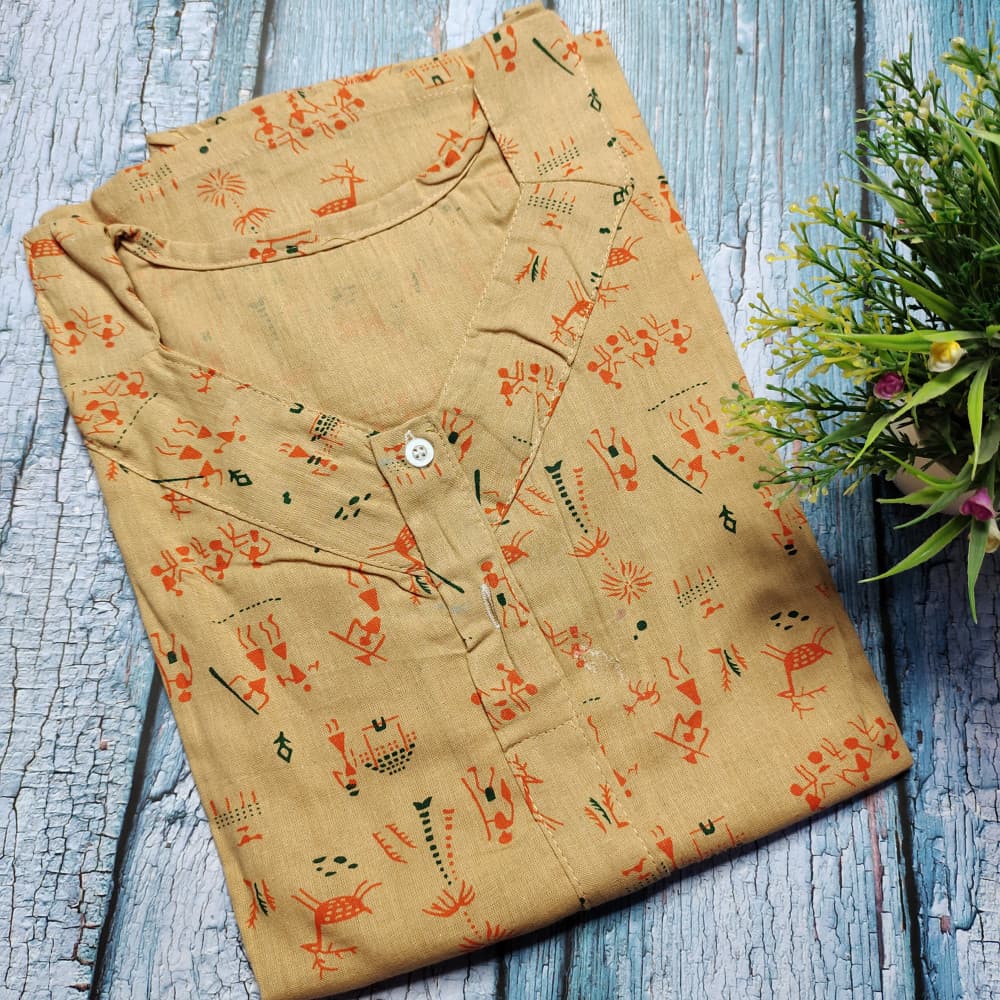 Beige Soft Cotton Printed Nighty for Ladies