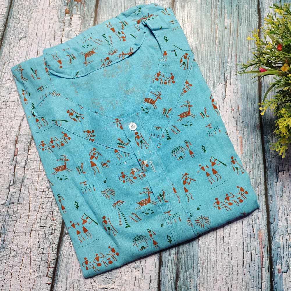 Firozee Blue Soft Cotton Printed Nighty for Ladies