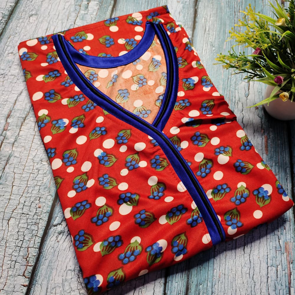 Red Stylish Neck designs flower Print Nighty