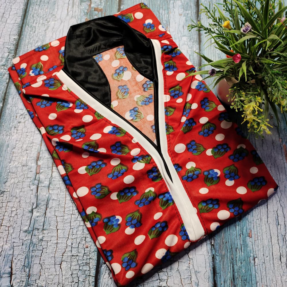 Red Stylish Neck designs flower Print Nighty