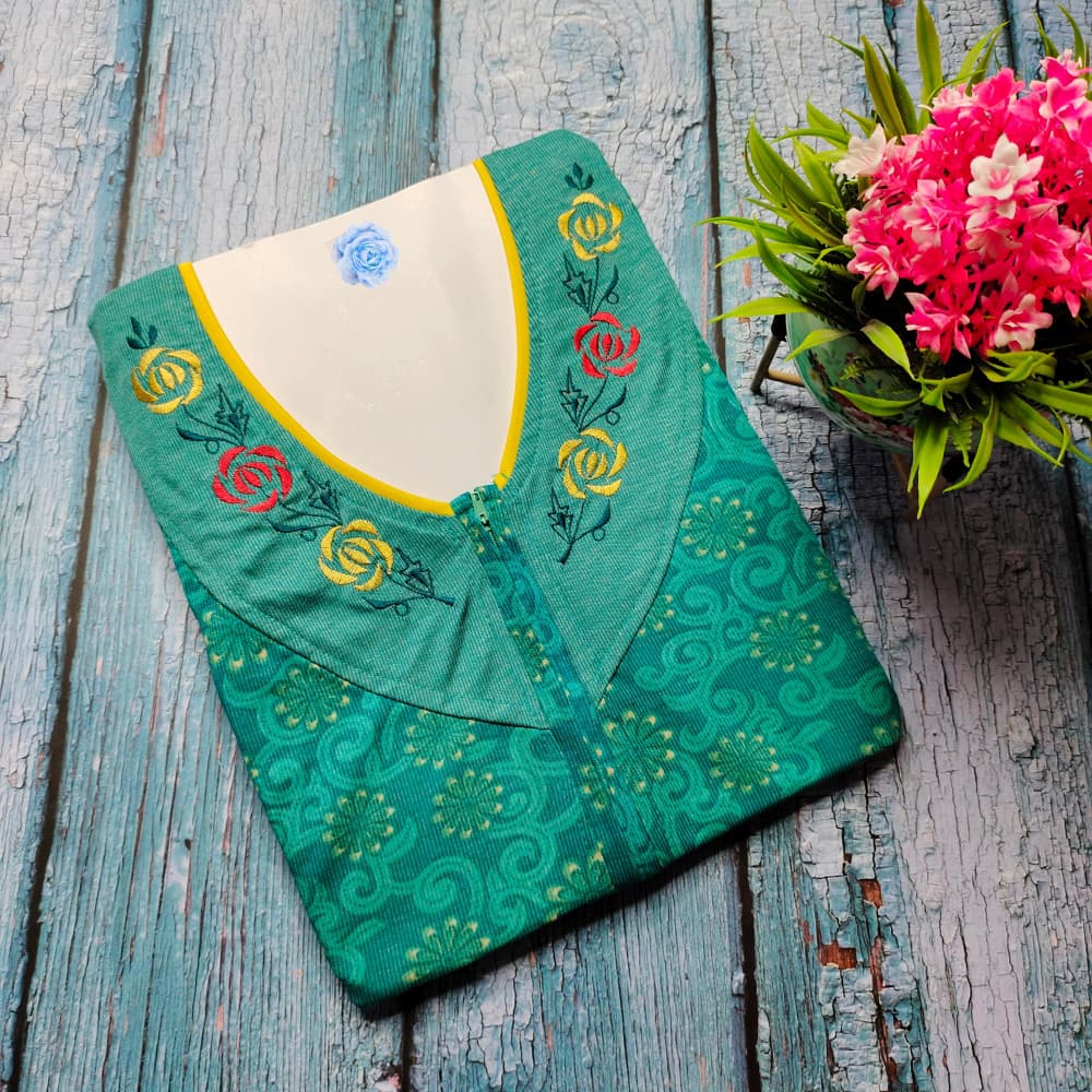 Green XXL & XXXL Size Hosiery Nighty with Zip