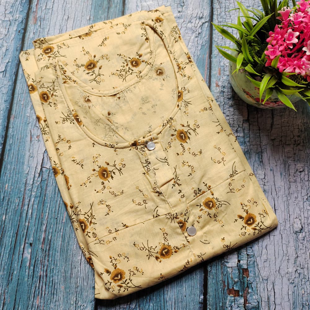 Light Yellow XXXL Pure Cotton Nighty for Women