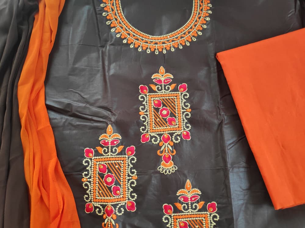 Brown Casual Wear Suit Embroidered Suit With Two Tone Dupatta