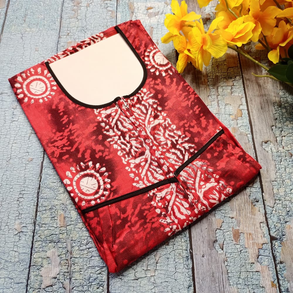 Indian Red Summer Nighty for Women Batik Print