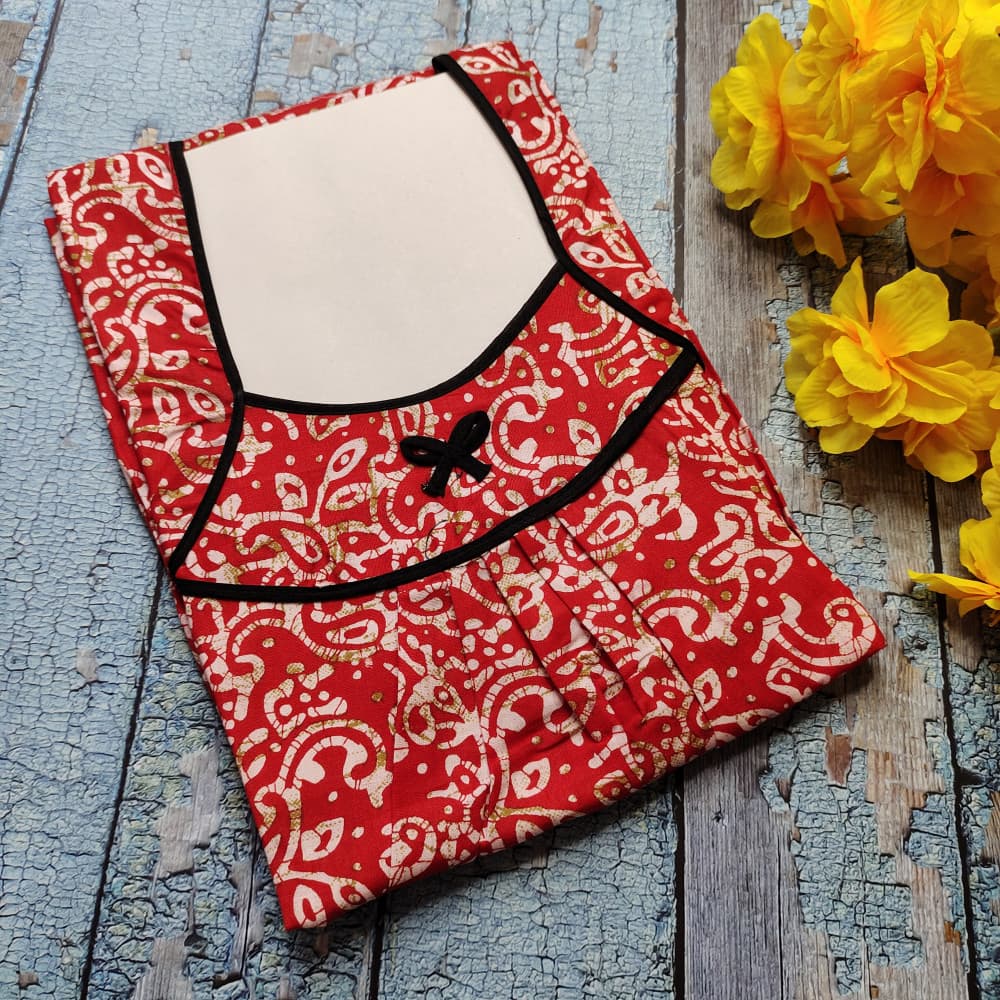 Red Summer Nighty for Women Batik Print
