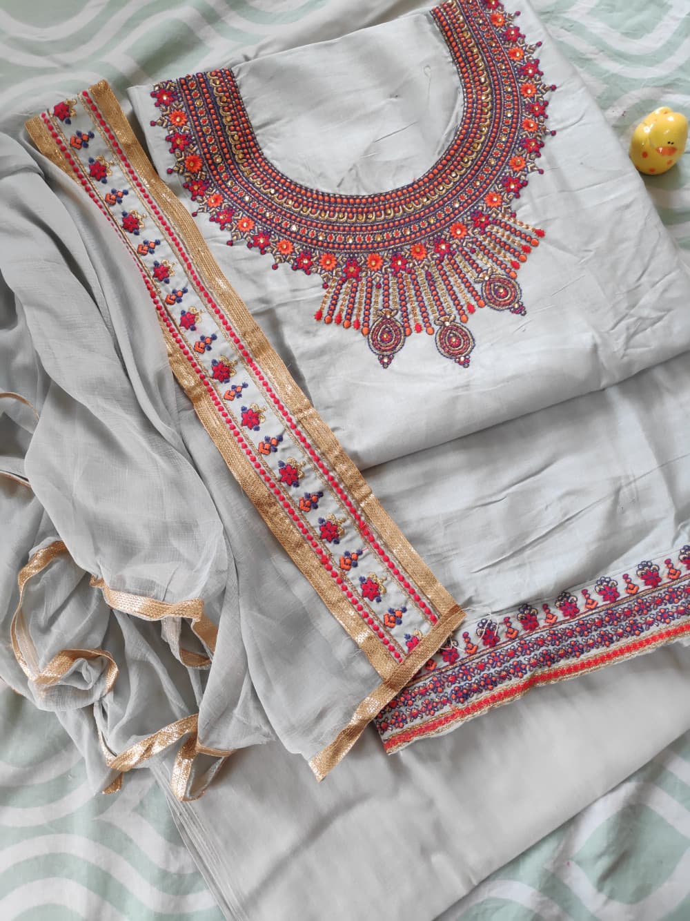 Grey Embroidered Party Wear Suit