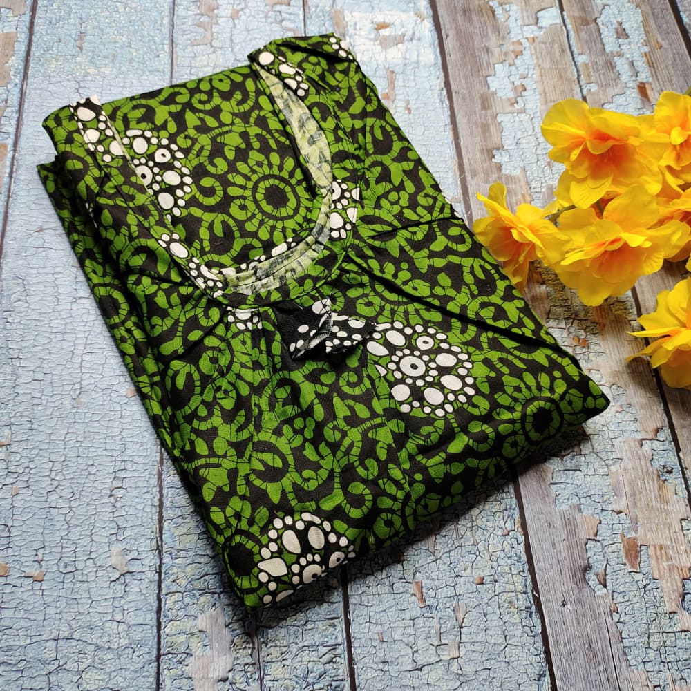 Bright Green (Dhani) Batik Print Cotton Nighties for Women