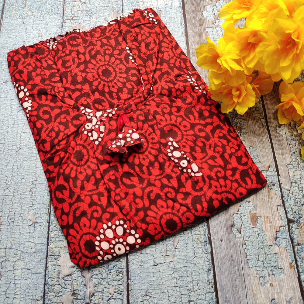 Red Batik Print Cotton Nighties for Women