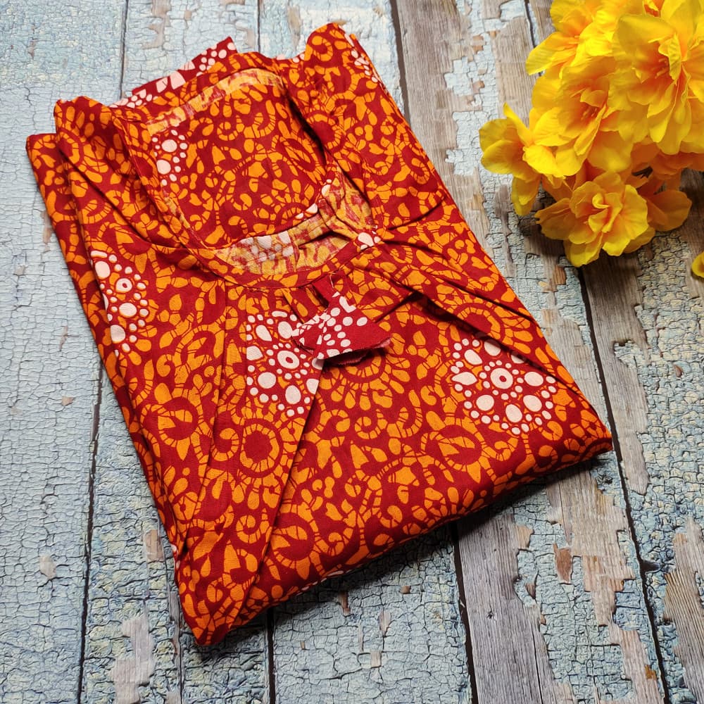 Yellow Batik Print Cotton Nighties for Women