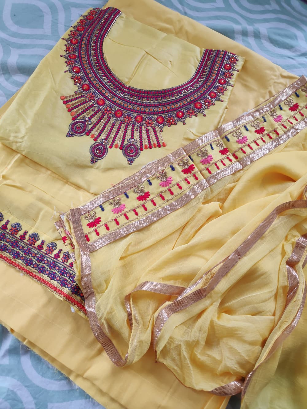 Yellow Embroidered Party Wear Suit