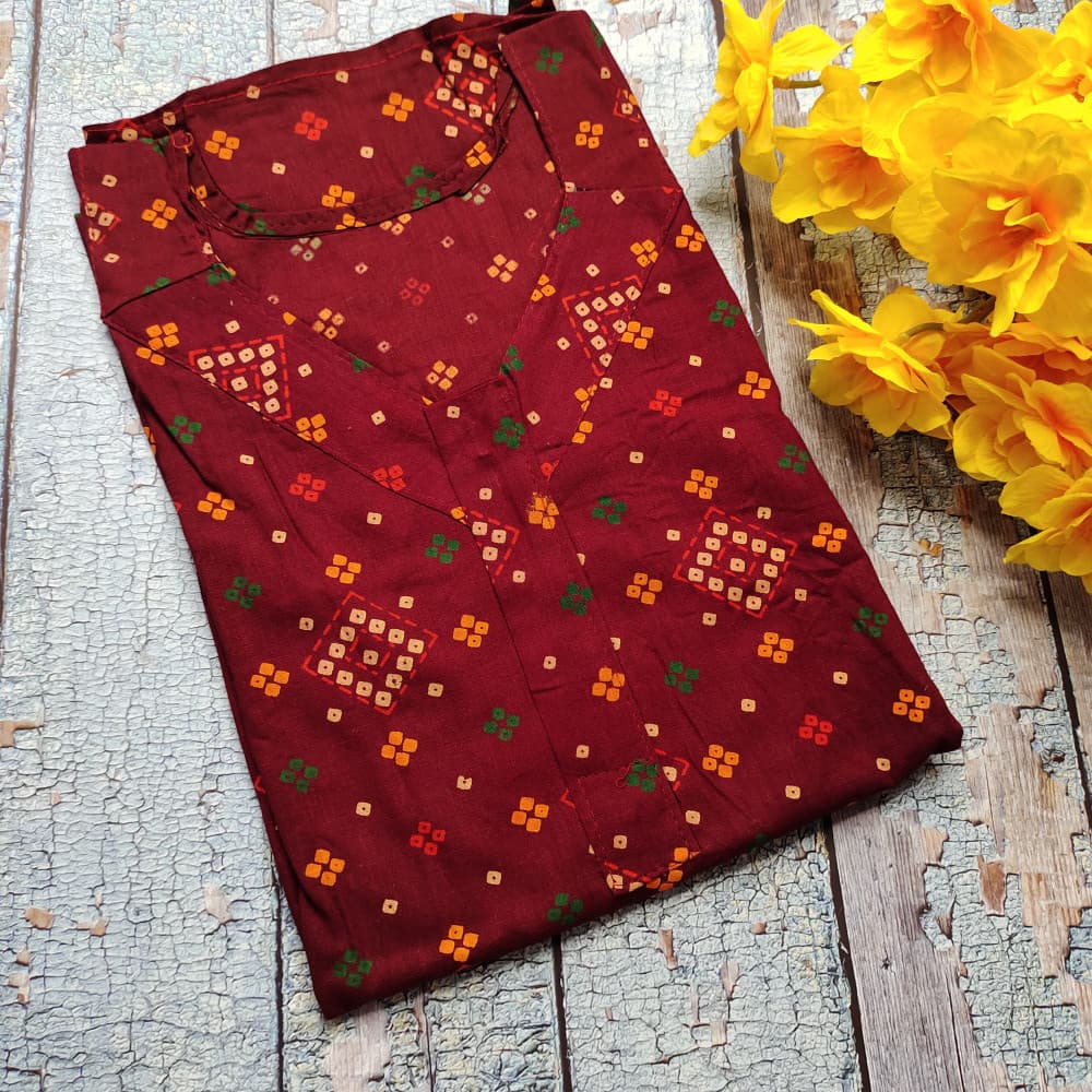 Maroon Soft Cotton Printed Nighty for Ladies