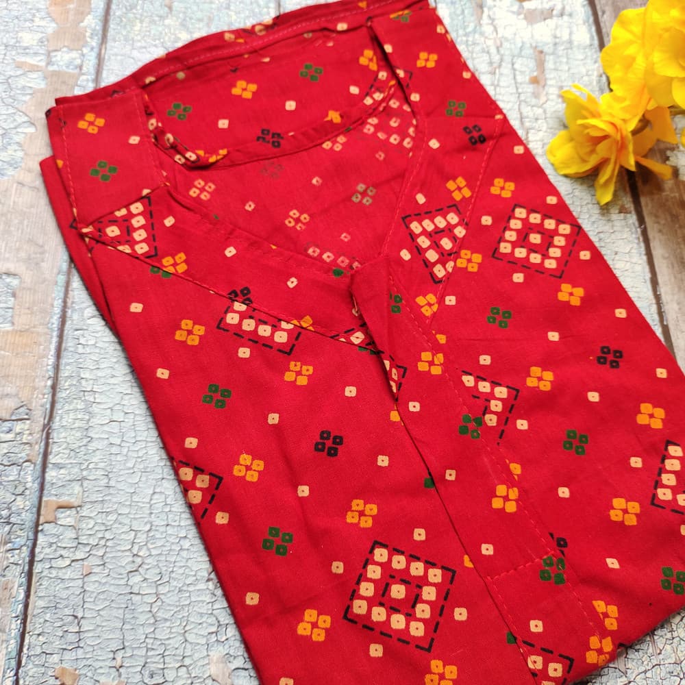 Red Soft Cotton Printed Nighty for Ladies