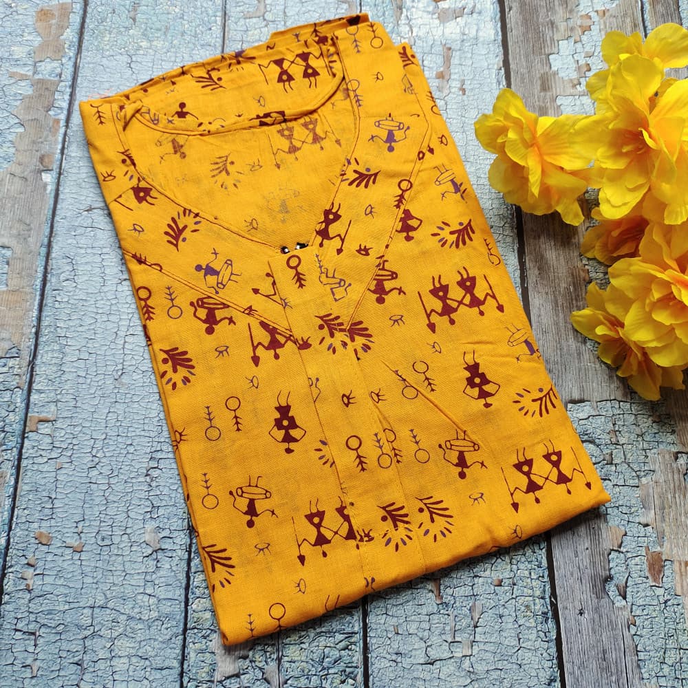 Yellow Soft Cotton Printed Nighty for Ladies