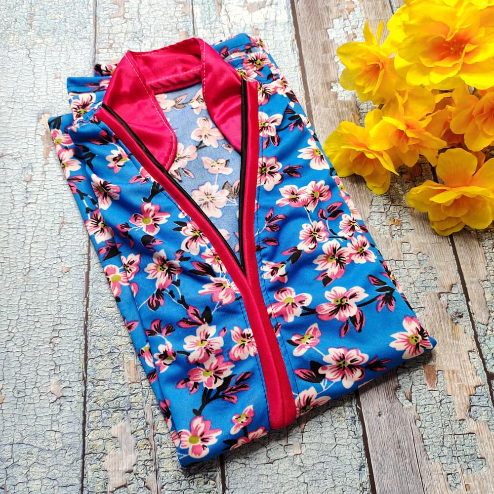 Blue Stylish Neck designs flower Print Nighty