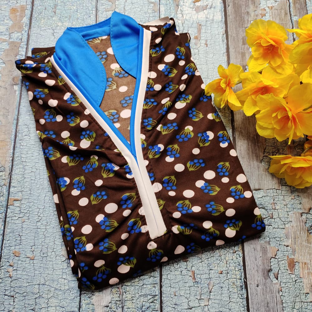 Brown Stylish Neck designs flower Print Nighty
