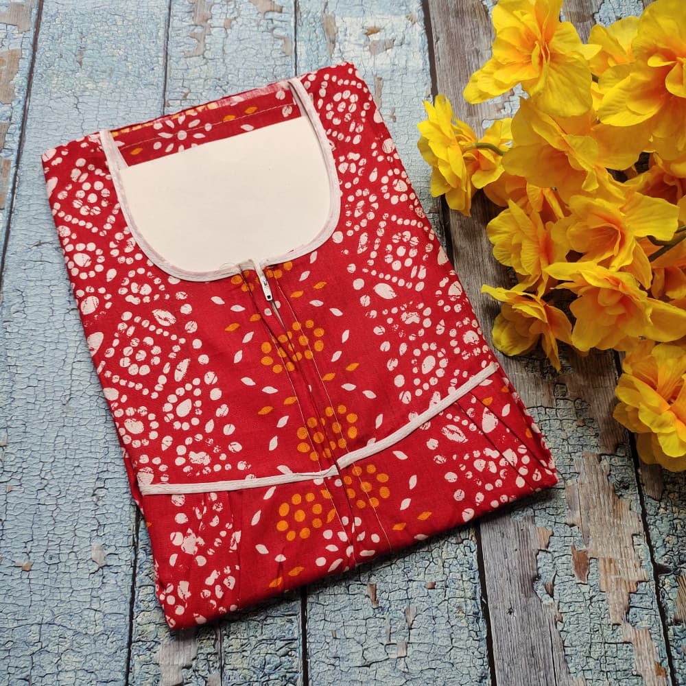 Red Summer Nighty for Women Batik Print