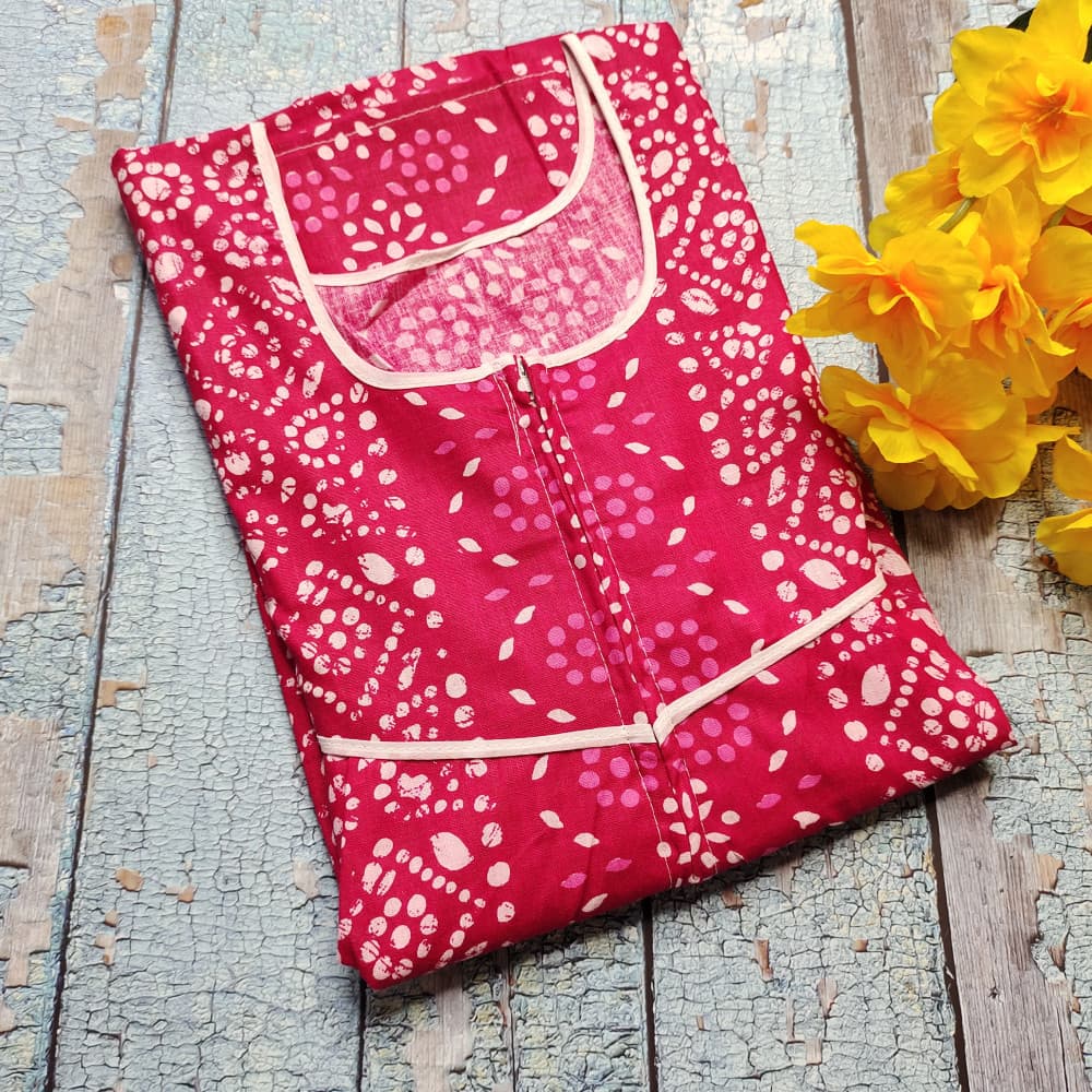 Magenta Summer Nighty for Women Batik Print