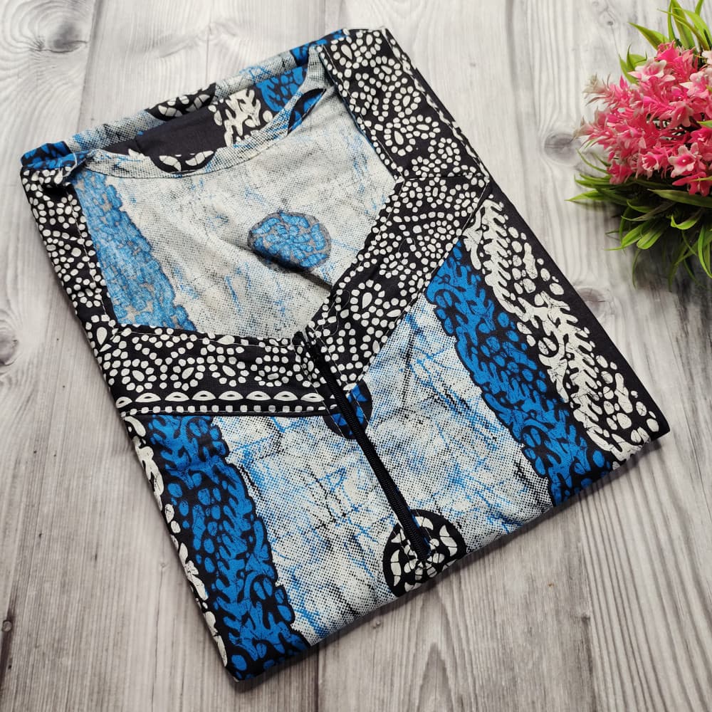 Blue Batik Print Cotton Nighty for Ladies