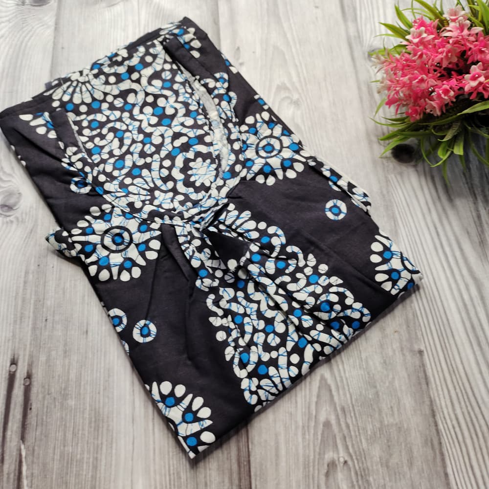 Navy Blue Batik Print Cotton Nighty for Ladies