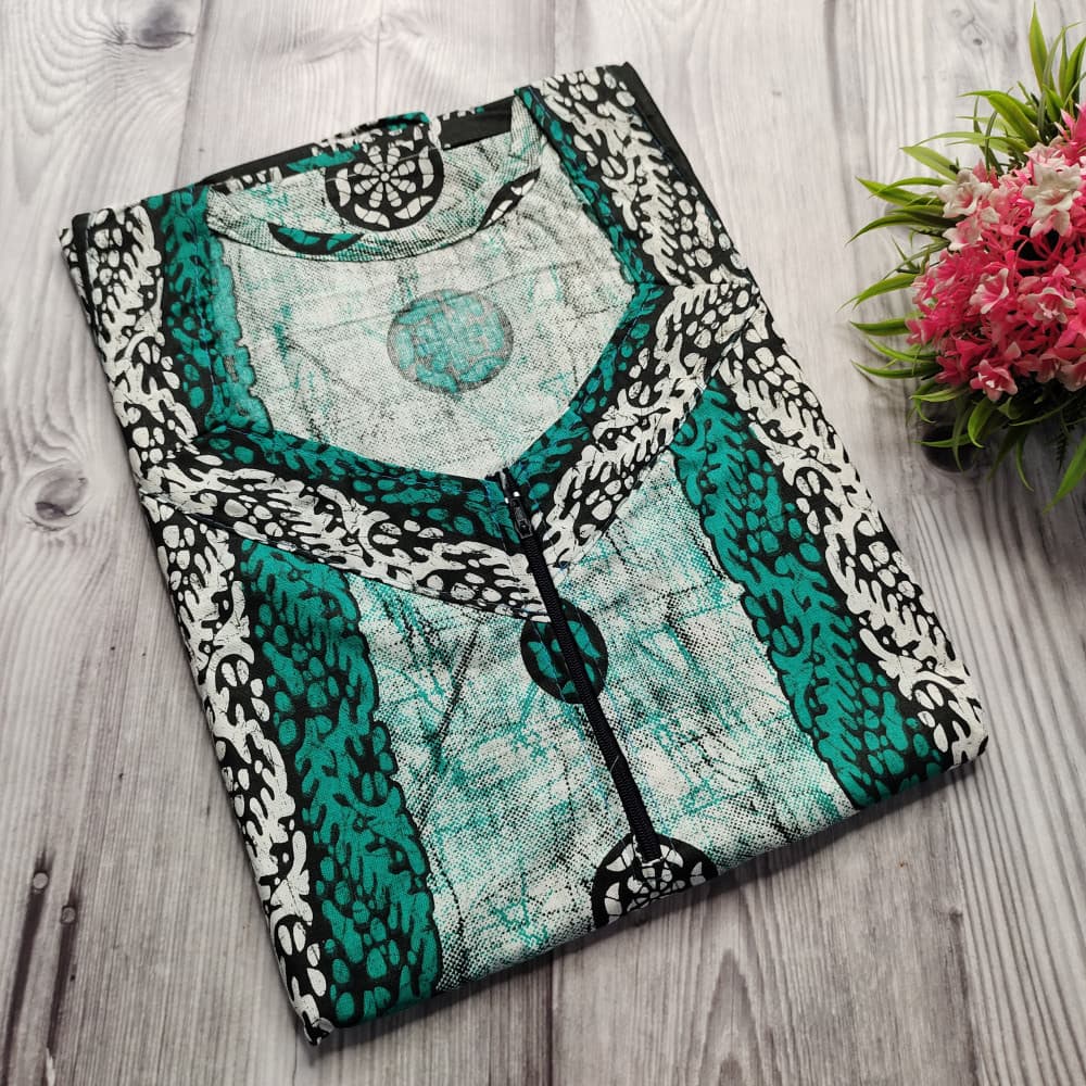 Green Batik Print Cotton Nighty for Ladies