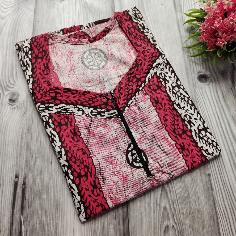 Pink Batik Print Cotton Nighty for Ladies