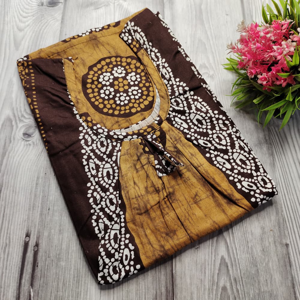 Mustard Batik Print Cotton Nighty for Ladies