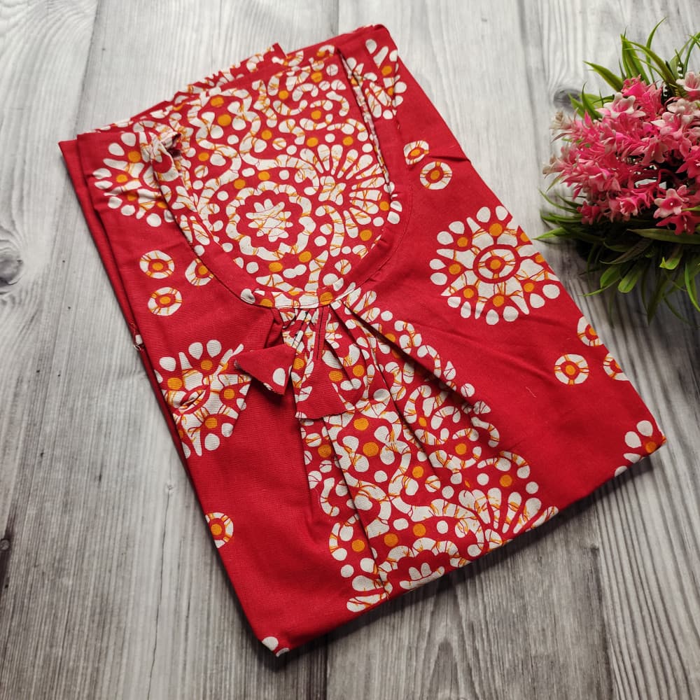 Red Batik Print Cotton Nighty for Ladies