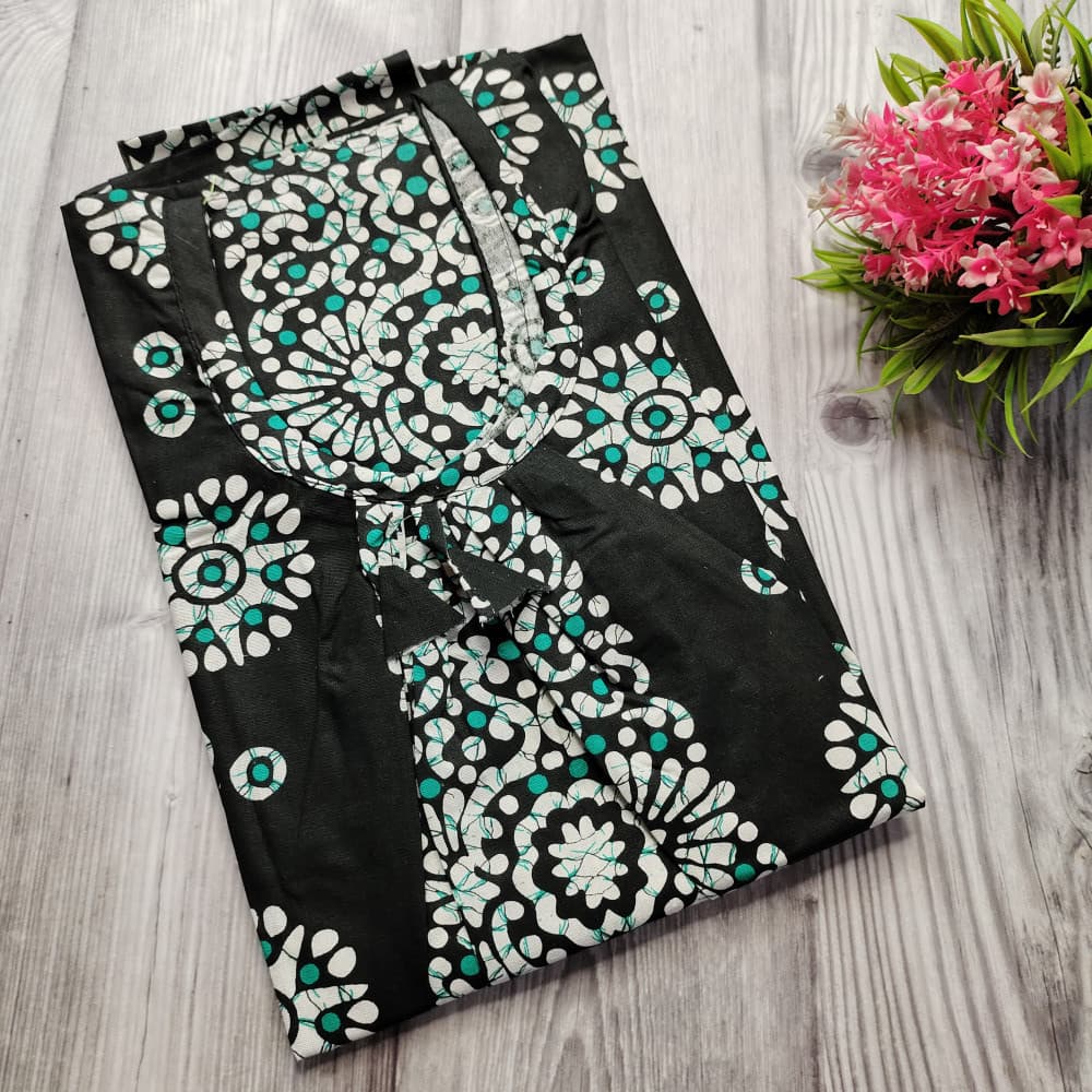 Dark Green Batik Print Cotton Nighty for Ladies