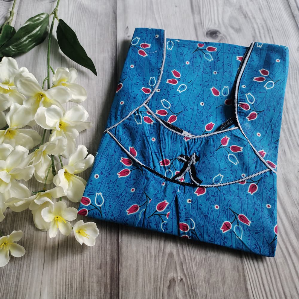 Firozee Blue Piping Neck XXL Cotton Printed nighty