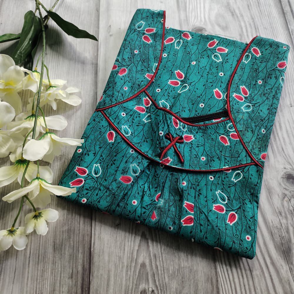 Bottle Green Piping Neck XXL Cotton Printed nighty